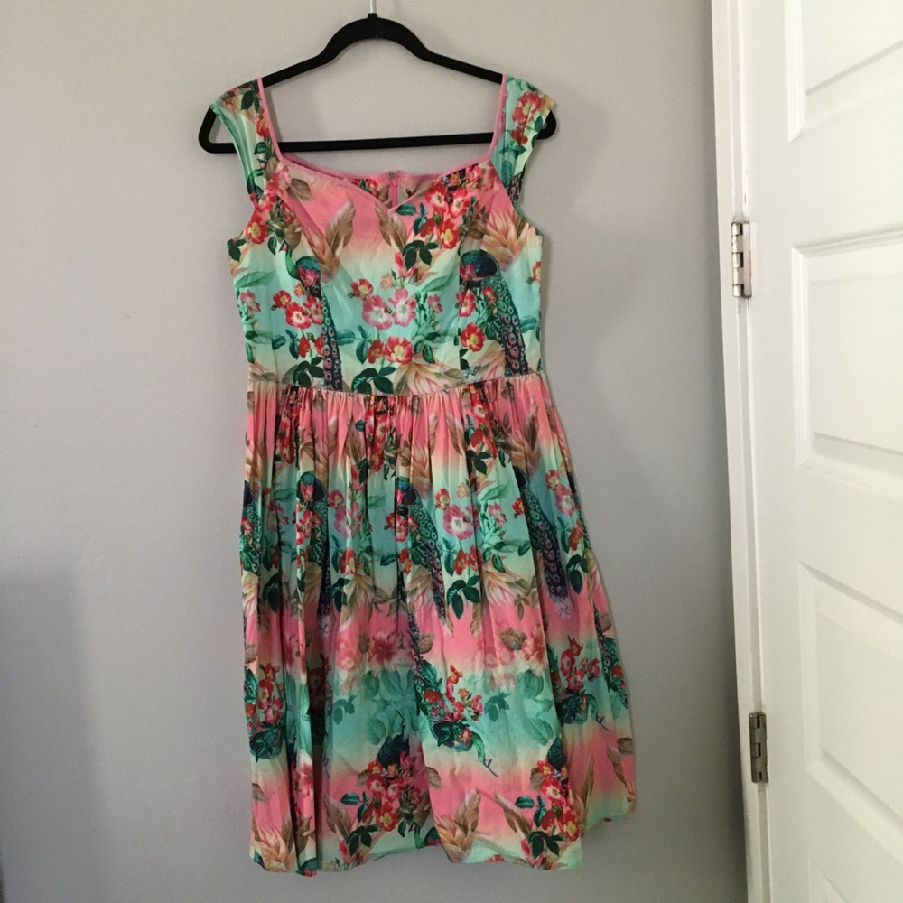 Hell Bunny Vixen Peacock Pastel Swing Dress - Picture 2 of 6